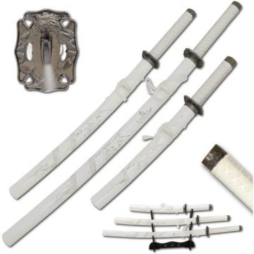 3 Pcs White Dragon Samurai Sword Set SE-58-WD4